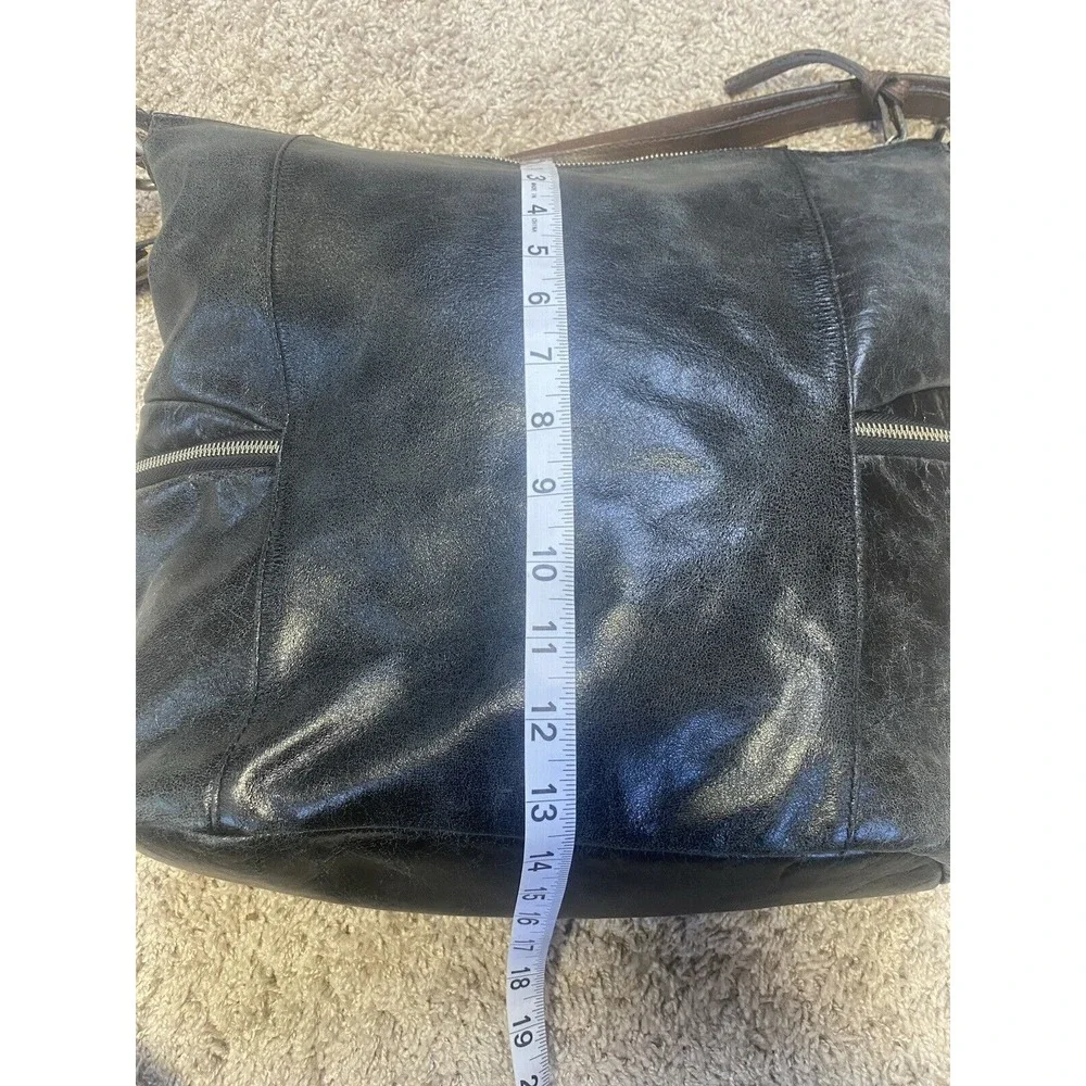Tano Black Distressed Leather Slouchy Hobo Bag with Outter Zip pockets